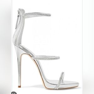 Giuseppe Zanotti Coline Silver Crystal Embellished Leather Ankle Strap Sandals